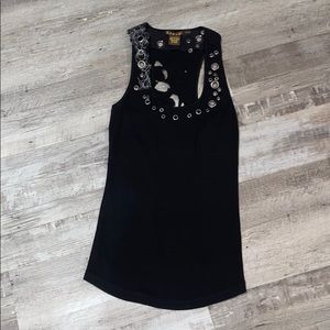 Barami Ribbed Tank  - Floral Cut-out Stitch Sz  XS